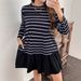 Plus Size Casual Dress With Stripe Contrast Long Sleeve Round Neck Midi Dress For Women_ecoleips.com
