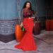 Elegant Plus Size Women's Dress With Lace Mesh Sheer Ruffles Formal Evening Gown_ecoleips.com