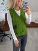 Solid Color Knit Sleeveless Vest, Women's V-Neck With Cartoon Pattern Knitwear_ecoleips.com