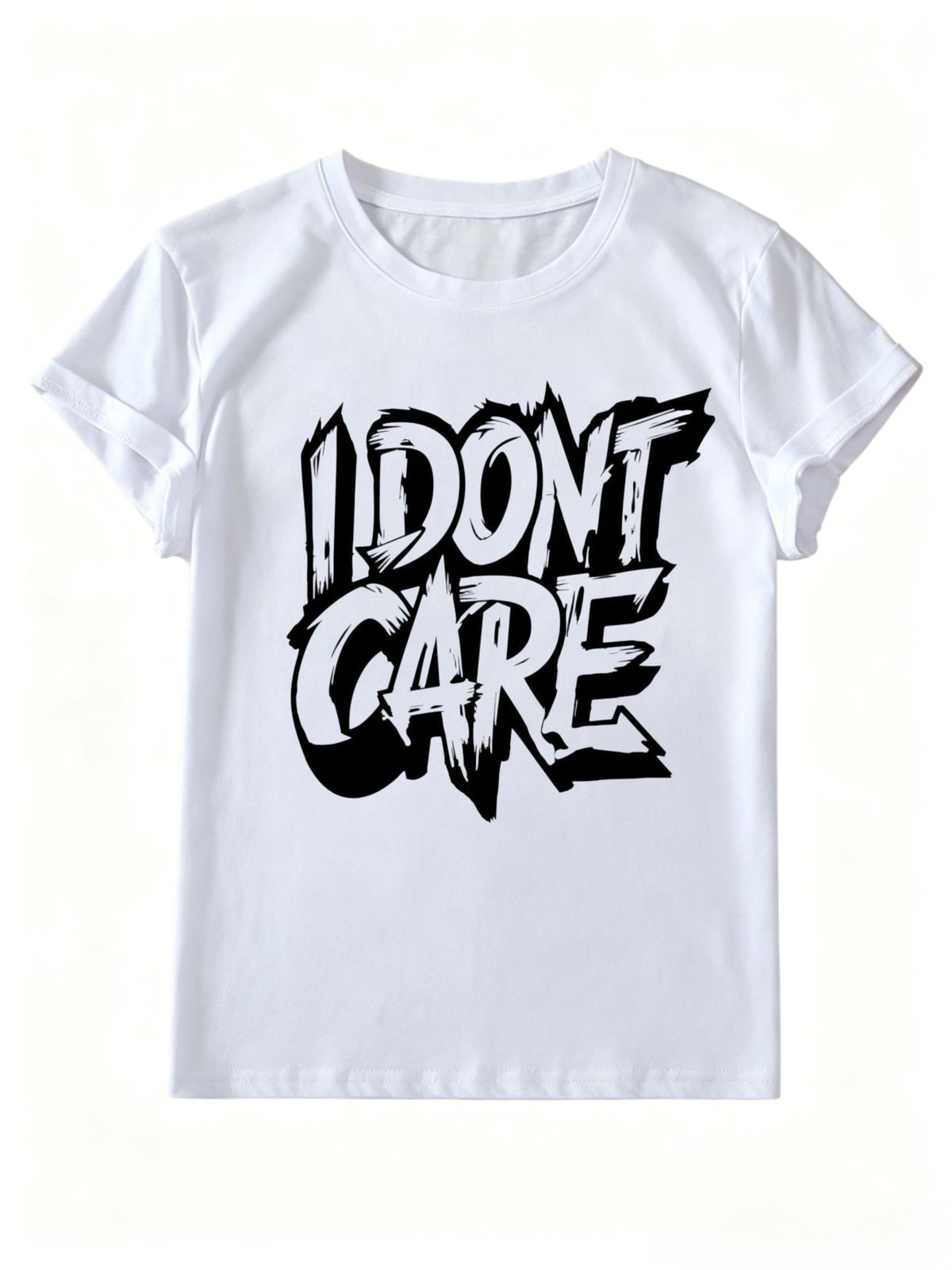 I Don't Care Graffiti Brush Letter Graphic Women Short Sleeve Streetwear T-Shirt_ecoleips.com
