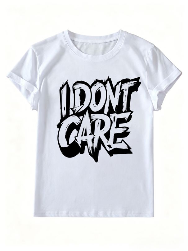I Don't Care Graffiti Brush Letter Graphic Women Short Sleeve Streetwear T-Shirt_ecoleips.com