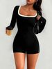 One-piece Outfit For Women: Contrasting Colors, Quick-drying, Elegant Collar, Back-revealing Shorts, Short Sleeves, And A Bodysuit._ecoleips.com