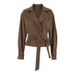 Women's Suede Belted Trench Coat With Notched Lapel - Elegant Fall/Winter Office Wear In Classic Brown_ecoleips.com