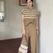 Women's High-End Fashion Striped Knitted Waistcoat And Slim Wide Leg Pants Set Casual Spring/Autumn Outfit_ecoleips.com