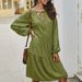Women's V Neck High Waist Loose Fit Solid Color Paneled Midi Dress – Tie Belt Casual Boho Gown 2026_ecoleips.com