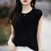 Summer 100% Pure Cotton Women's T-shirt Casual Hollow Knitted Pullover Sleeveless Loose V-neck Tees Pull Vest Tops_ecoleips.com