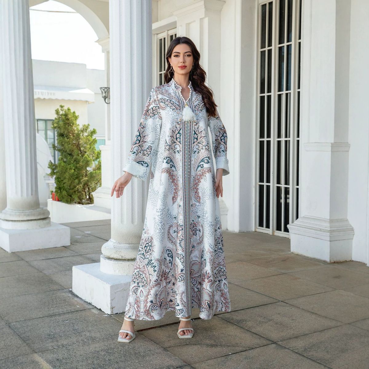 Women's Printed Rhinestones Robe SW1104 Malaysian Clothing Evening Dress Cross Border Hot Selling Muslim Fashion_ecoleips.com
