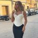 WQ25061 Women's Lace Patchwork Camisole With Waist Tie 2025 European And American Style Summer New Fashion Versatile Top_ecoleips.com