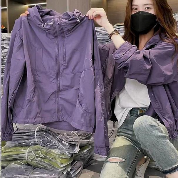 2025 Summer New Women's Elegant Purple Loose Thin Hooded Casual Sunscreen Stormtrooper Coat_ecoleips.com