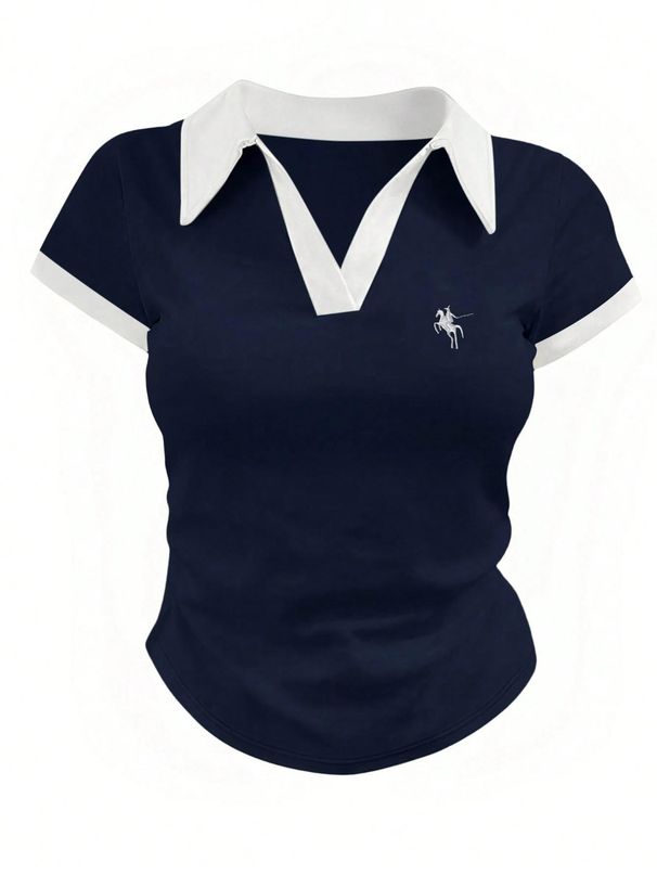 Slim Fit Polo Shirt Short Sleeve Breathable Stylish Embroidered Knight Design for Men And Women_ecoleips.com