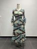Spring New Women's Plus Size Slim Fit V Neck Printed Pleated Casual Dress European American Fashion 2026_ecoleips.com