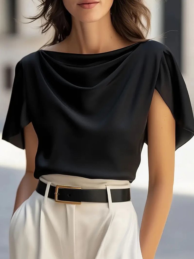Women's Satin Short Sleeve Shirt - Breathable & Stylish Blouse For Summer & Office Wear_ecoleips.com