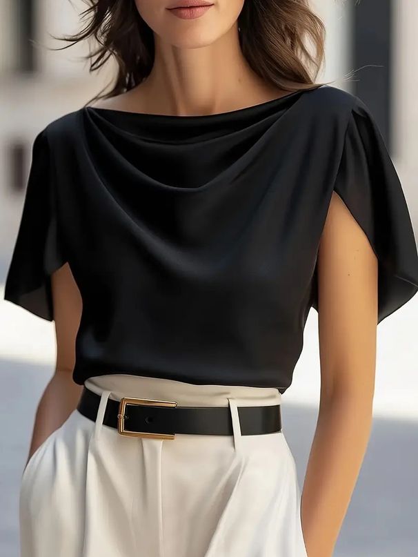 Women's Satin Short Sleeve Shirt - Breathable & Stylish Blouse For Summer & Office Wear_ecoleips.com