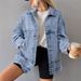 Trendy Oversized Denim Jacket For Women - Classic Polo Collar With Functional Pockets (Light Blue/Navy/Black/Charcoal/White, S-2XL)_ecoleips.com