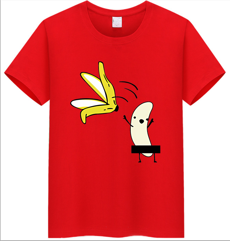 COTTON 100% Hot European And American Funny Banana Undress Short-sleeved Women's T-shirt Tops Oversized T Shirt_ecoleips.com