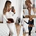 Women's Clothing Solid Color Long Sleeved Elegant V-Neck Ribbed Long Sleeve Dress For Women - Solid Color, Mid-Length, Versatile For Fall & Winter_ecoleips.com