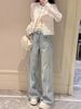 Spring New Women's Rhinestone Studded Vintage Washed Jeans European Style Heavy Duty Loose Fit Slimming Straight Leg Pants_ecoleips.com