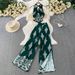 Chic Halter Neck Backless Top With High-Slit Wide-Leg Pants Set, Floral Print Two-Piece Outfit For Women, Mature Elegant Style_ecoleips.com