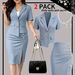 Sophisticated Office-To-Evening Blazer And Slit Skirt Set, 3/4 Sleeve Womens Suit For Spring Summer Commute_ecoleips.com