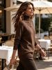 Dark Brown Turtleneck Pit Rib Knit Sweater, Loose Lightweight Breathable Soft Skin-touch Long Sleeve Pullover_ecoleips.com