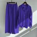 Women's 2-Piece Plus Size 2025 Cotton Linen Shirt Set High Waist Loose Long Pants_ecoleips.com