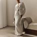 Velvet-Touch Long Sleeve Skirt Set – Single-Breasted Cardigan & Midi Skirt (S-L, Winter White & Neutral Tones)_ecoleips.com