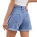 Women's Clothing Washed Classic Loose Curling Casual Denim Shorts_ecoleips.com