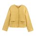 Women's Winter Plaid Cotton Coat With Single Button Closure Loose Fit Long Sleeve Round Neck Tunic Jacket Streetwear Fashion Outerwear_ecoleips.com