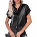 Silky Satin Short-Sleeve Shirt – Luxe Polyester Button-Up Blouse With 3d Print (Oversized Fit, Breathable, Multi-Color Options For Women)_ecoleips.com