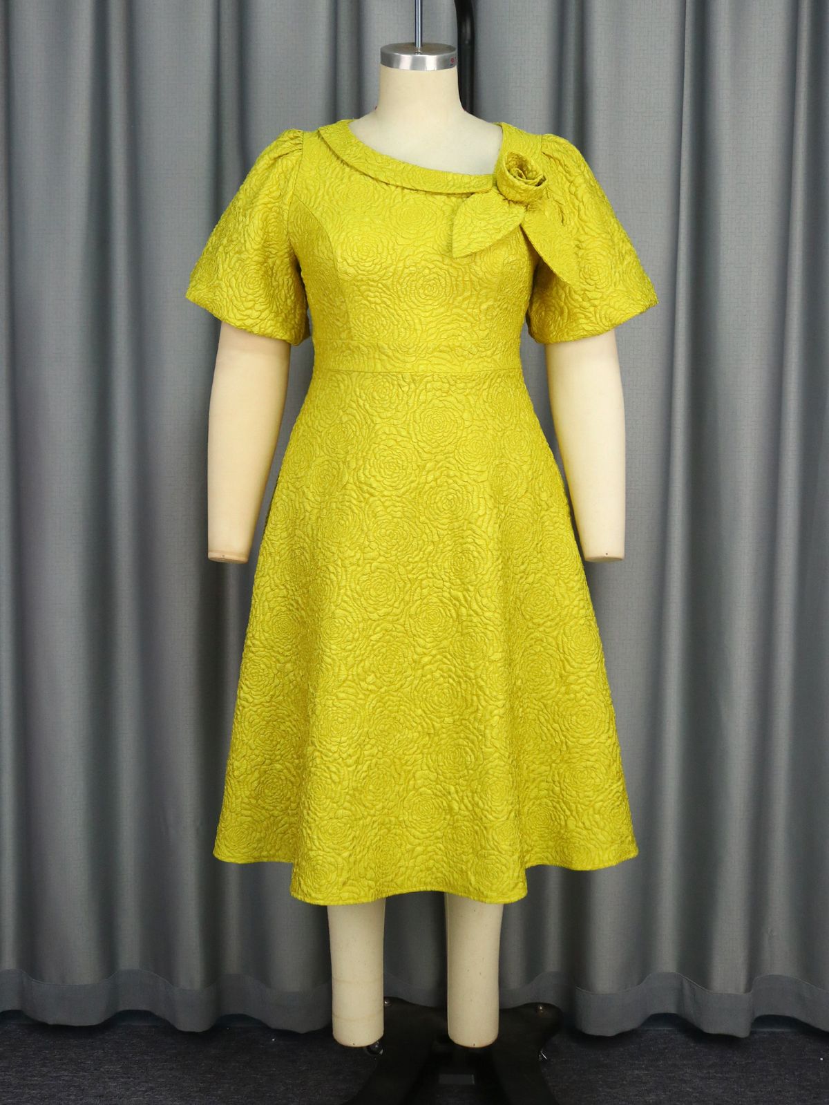 Women's Clothing New Jacquard Fabric Flower Dress Large Size A Line Dresses_ecoleips.com