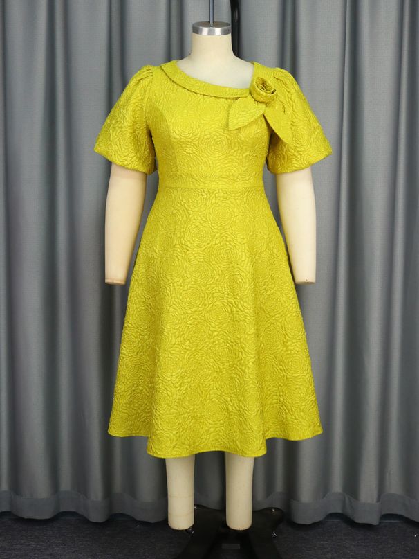 Women's Clothing New Jacquard Fabric Flower Dress Large Size A Line Dresses_ecoleips.com