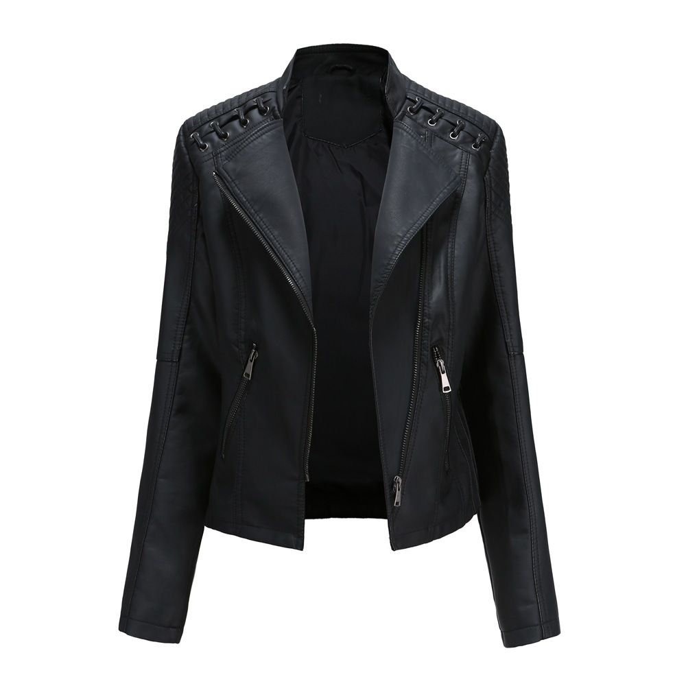 K New Women's Leather Jacket, Short Coat, Slim Fit, Thin Leather Coat, Women's Motorcycle Suit._ecoleips.com