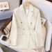 Women's Beige Loose Suit Jacket Spring Autumn Fashionable Elegant Slimming Outerwear Long Sleeve Casual Blazer For Youthful Style_ecoleips.com