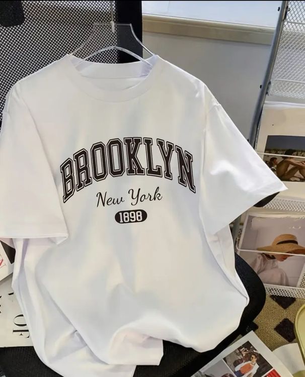 Women's White Cotton T-Shirt Short Sleeve Letter Print Loose Fit Versatile Top Trendy Summer_ecoleips.com