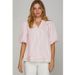 Women's V Neck Patchwork Shirt Striped Top Puff Sleeve New Arrival_ecoleips.com