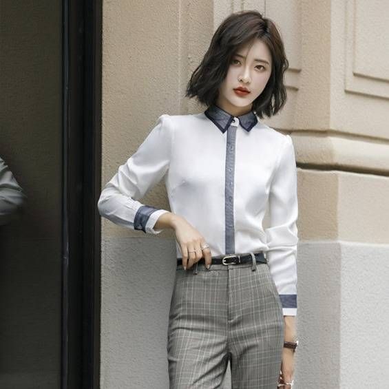 Women's Professional Checkered Suit Set Office Blazer And Pants with Matching Shirt Yellow Grey Check White Grey Shirt Options_ecoleips.com