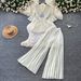 Women's Red Two Piece Set Autumn Loose Fitting High Waisted Pleated Wide Leg Pants Slim Fit Flared Sleeves_ecoleips.com
