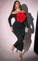 Plus Size Women's Elegant Romantic 3D Rose Floral Off-Shoulder Long Sleeve Christmas Party Casual Dress, Autumn/Winter Maxi Women Outfit,valentine_ecoleips.com
