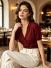 French Elegant V - Neck Crossover Design Double - Row Gold Button Short - Sleeve Knit Top_ecoleips.com
