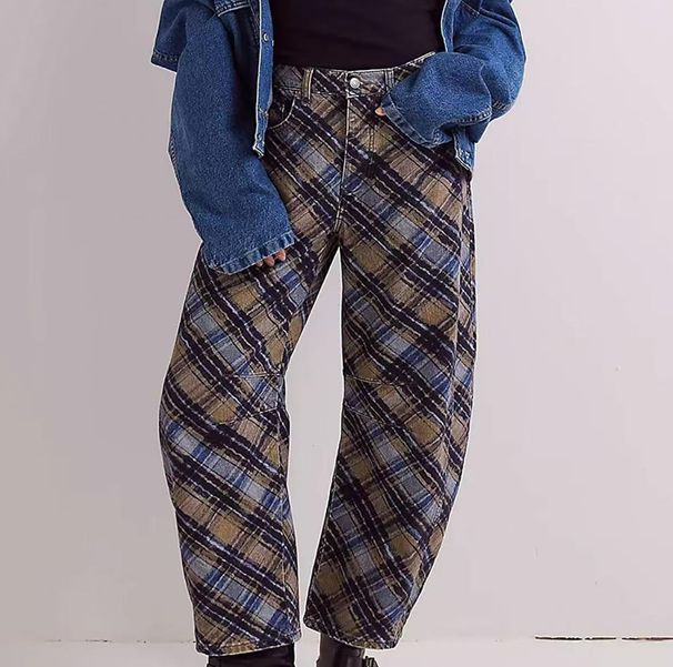 Women's Loose Fit Denim Jeans Floral Print Cropped Wide Leg mid Waisted Y2K Style Autumn Winter Fashion_ecoleips.com