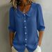 Women's Summer Style Loose V Neck Linen Shirt Short Sleeve Design Niche Commuter Top_ecoleips.com
