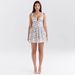 2025 Foreign Trade Cross-Border Sexy Floral Print Camisole Deep V Short Blue Printed Corset Mini Dress_ecoleips.com