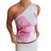 E24TP016 European And American Cross Border Lily Flower Print Oblique Collar One Shoulder Sleeveless Vest Top For Women 2024 Summer New_ecoleips.com