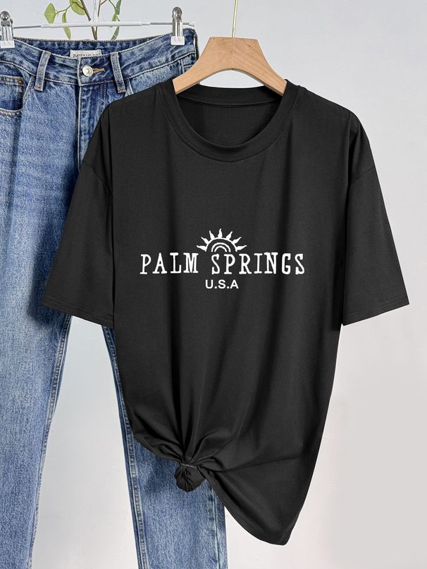 Women's Clothing Women's Casual Round Neck Short Sleeve T-Shirt Multi-Color Style Simple Fashionable Sports Top Solid Printed Loose Fit_ecoleips.com