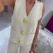 Women's Clothing Suit Gold Button V Neck Knitted Vest Casual Loose Trousers Knitted Two Piece Suit_ecoleips.com