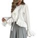 Women's Clothing Spring And Summer New Design V-neck Horn Sleeve Irregular Lace-up Ruffled Shirt_ecoleips.com