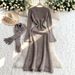Women's Clothing Elegant Knit Sweater Dress With Bell Sleeves, Loose Fit Long Tunic Dress For Women, Autumn Winter Casual Boho Chic Style, Beige_ecoleips.com