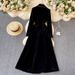 Women's Long Trench Coat With Notched Lapel, Velvet Overcoat, Loose Fit, Knee-Length Elegant Coat For Autumn & Winter_ecoleips.com