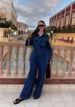 Women's Denim Two-Piece Suit - Long Sleeve Jacket With Collar & Pockets + Belted Straight-Leg Pants (Casual Chic, Office Wear, Stretch Comfort Fit)_ecoleips.com