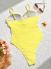 Women's Clothing Yellow Striped Hollow Out Strappy One Piece Swimsuit Women's Bikini For Formal & Casual For Women_ecoleips.com
